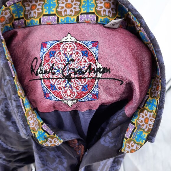 Robert Graham Floral Shirt Men's Size Large Flip Cuffs Embroidered Long Sleeve - Picture 6 of 7